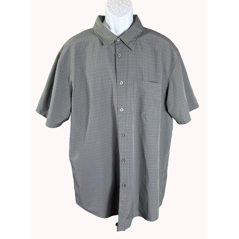 Oakley Button Down Shirt Mens XXL Grey Grid Short Sleeve Regular Fit Pocket